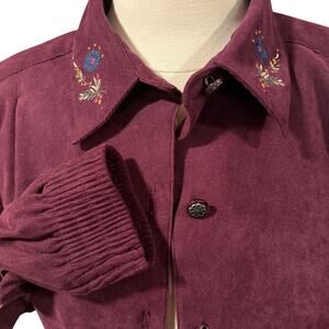 Vintage Embroidered Burgundy Bomber Jacket Alfred Dunner Size 6P Cottagecore